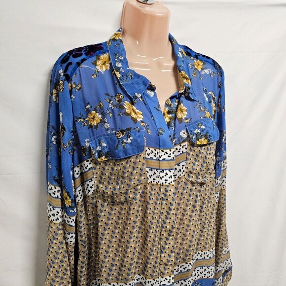 Aratta Silent Journey Women Hi-lo tunic Top Blouse Shirt Size L Floral Button Up - Picture 3 of 14